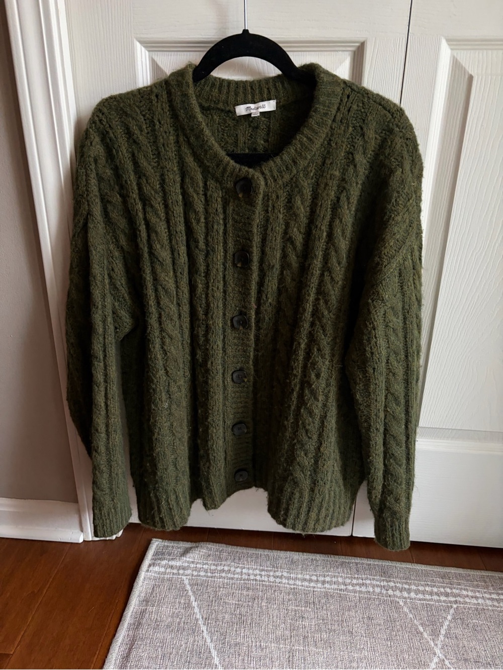 Madewell Olive Cable-Knit Button Cardigan Womens